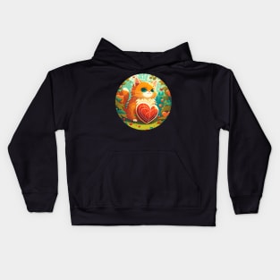 Orange Cat Heart In The Garden - Love Cats Kids Hoodie